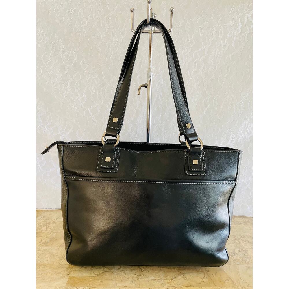 ETIENNE AIGNER black classic smooth shinny leather shoulder bag tote - Picture 2 of 9